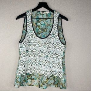 Miss Me Lace Sheer Floral Tank Top Size L